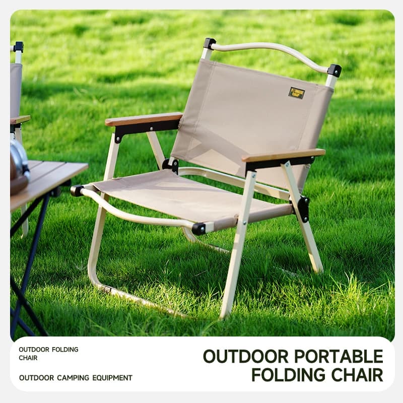 Chaise Comet pêche et camping en tissu Oxford polyester avec accoudoirs hêtre vert kaki