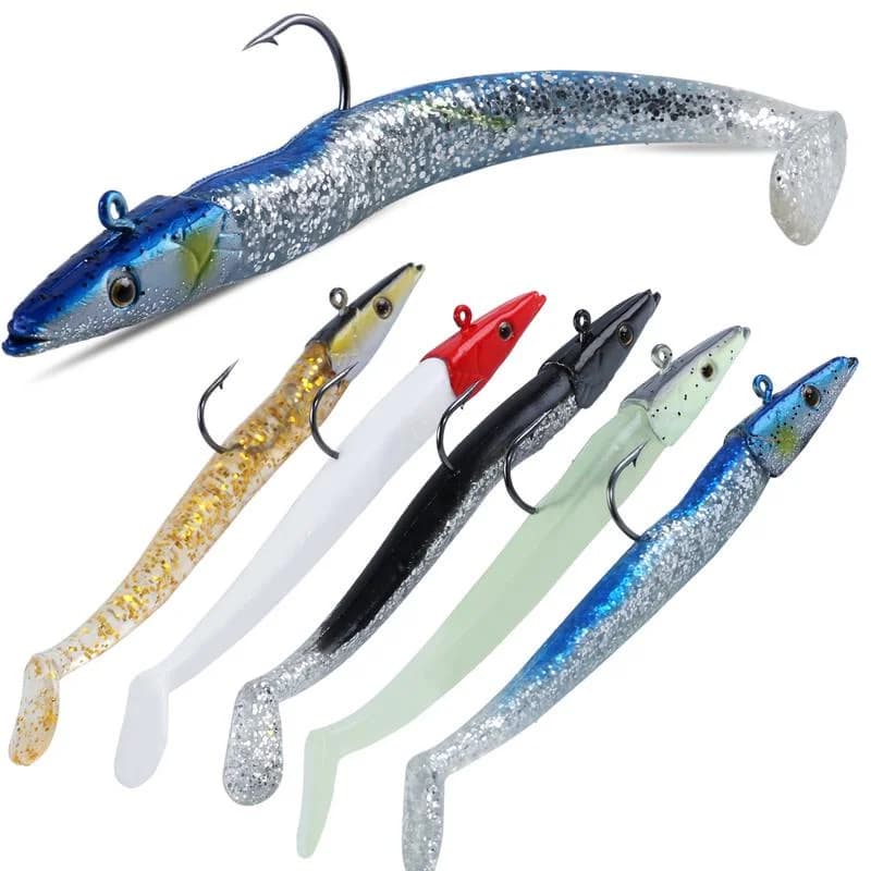 Lot 5 leurres souples 11cm avec cuillère - Wobblers artificiels 10g pour pêche active au jig