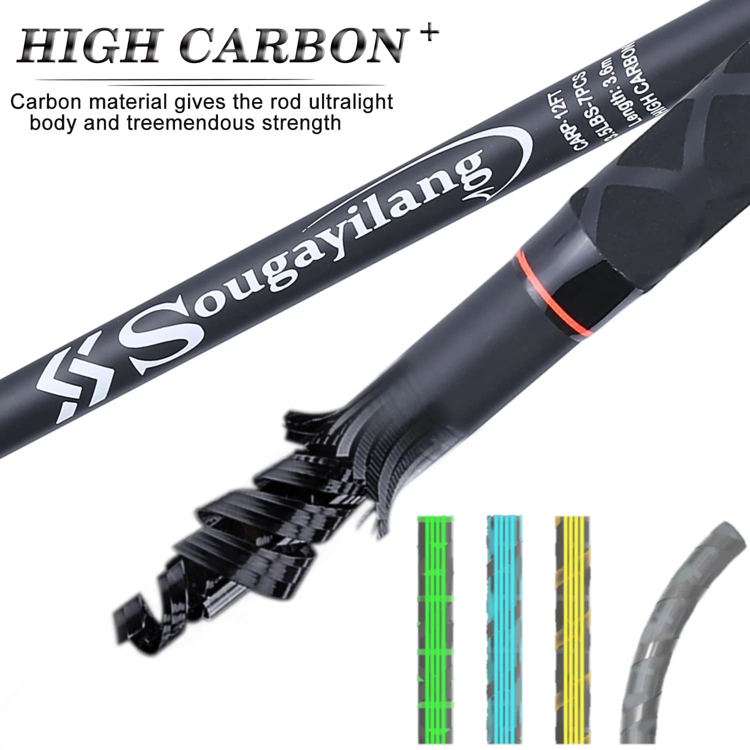 Canne à carpe Sougayilang portable 3.0-3.6m 6/7 brins fibre carbone pour pêche voyage feeder