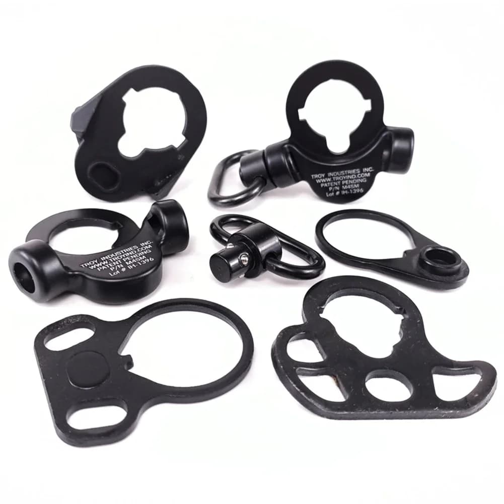 Anneau fixation sangle tactique métal complet - Set boucle Troy pour fusils pêche chasse