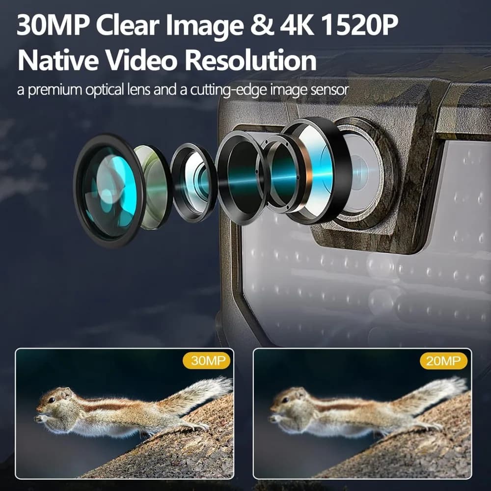 Caméra de chasse 4K WiFi vision nocturne camouflage surveillance faune étanche IP66 sans lueur IR