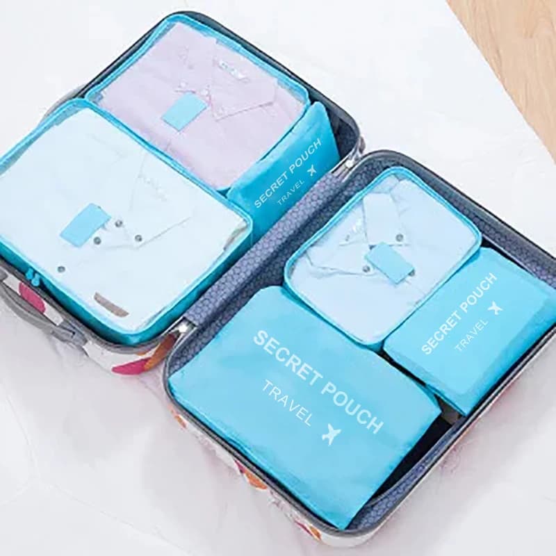 Set de 6 sacs de voyage étanches - Rangement vêtements et sous-vêtements dans valise rose/bleu/gris