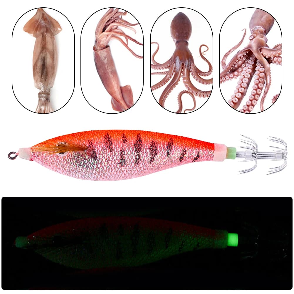 Hameçon calamar lumineux 11cm/13.4g - Leurre crevette poulpe seiche - Plomb pêche nocturne