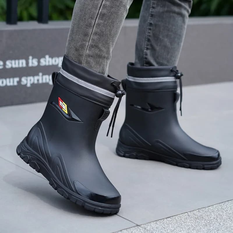 Bottes de pêche imperméables doublées polaire avec lacets - Chaussures de travail antidérapantes extérieur