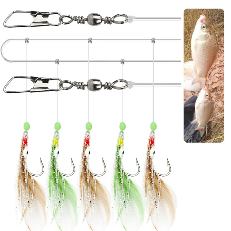 Leurre souple poulpe lumineux avec perles et plumes pour la pêche en mer, leurre sabiki appât naturel 1/0