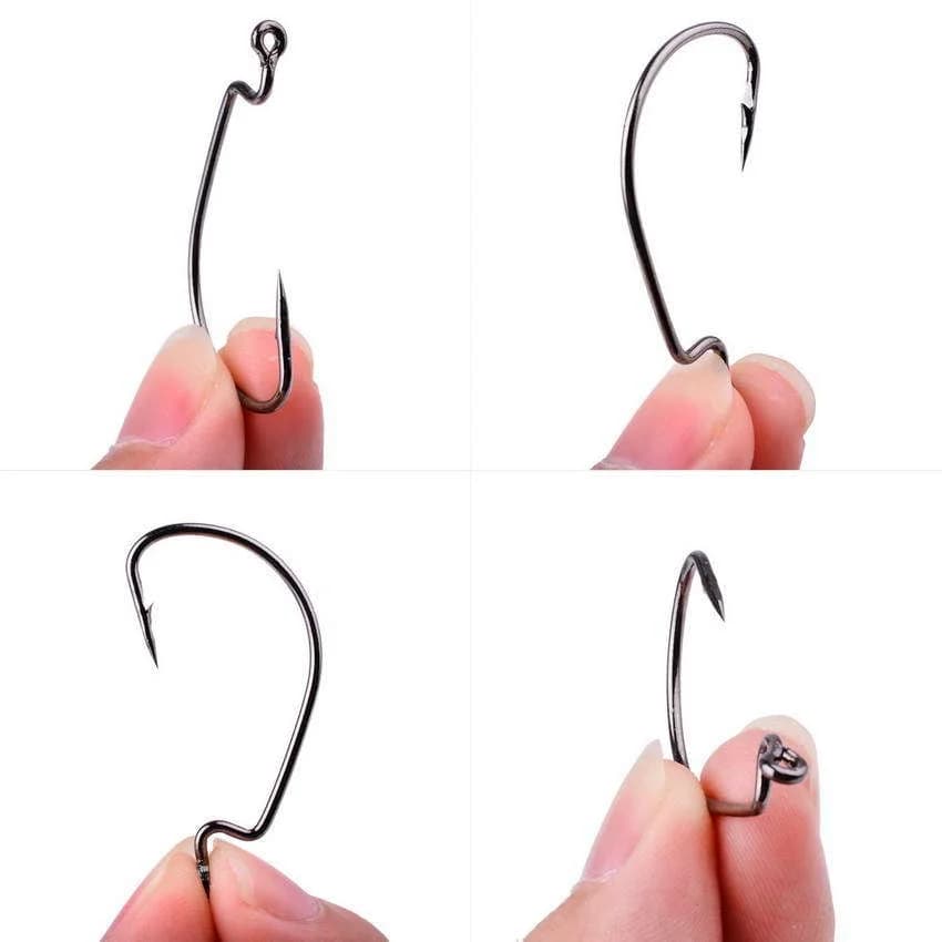 Hameçons crank multi-tailles 50 pièces acier carbone pour leurres souples pêche carnassier