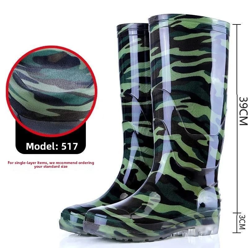 Bottes de pluie camouflage tube haut adulte waterproof antidérapantes pêche chaussures aquatiques camouflage