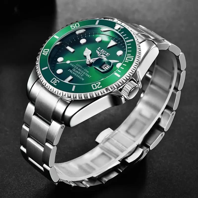 Montre plongeur LIGE luxe 30ATM étanche - Montre sport homme quartz avec date et bracelet