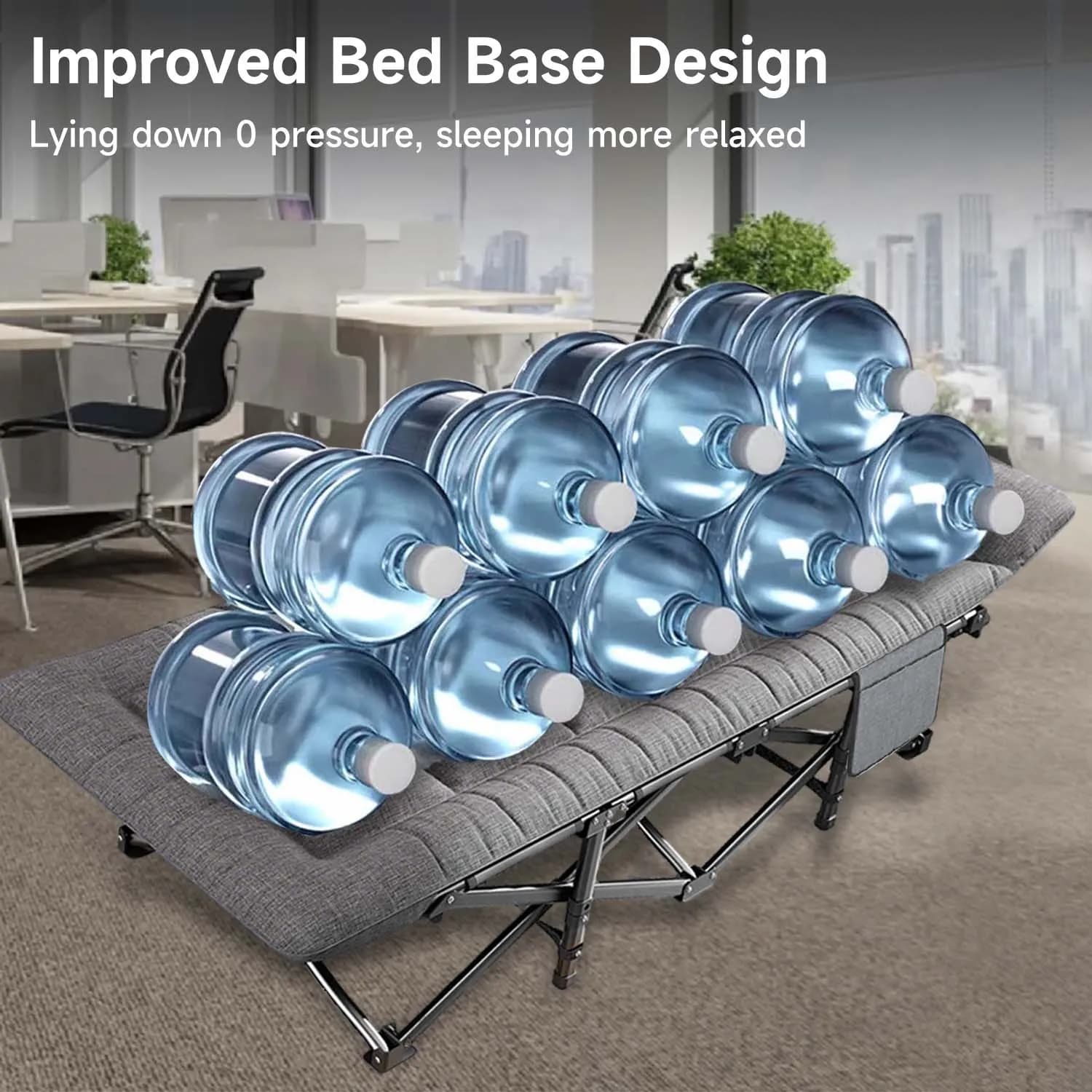 Lit de camping pliant 200 kg avec oreiller intégré pour pêche, jardin et bureau