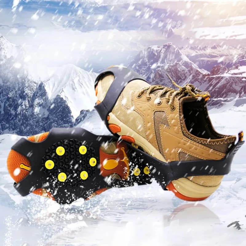 Crampons 10 pointes antidérapants neige glace randonnée pêche hiver sécurité chaussures bottes