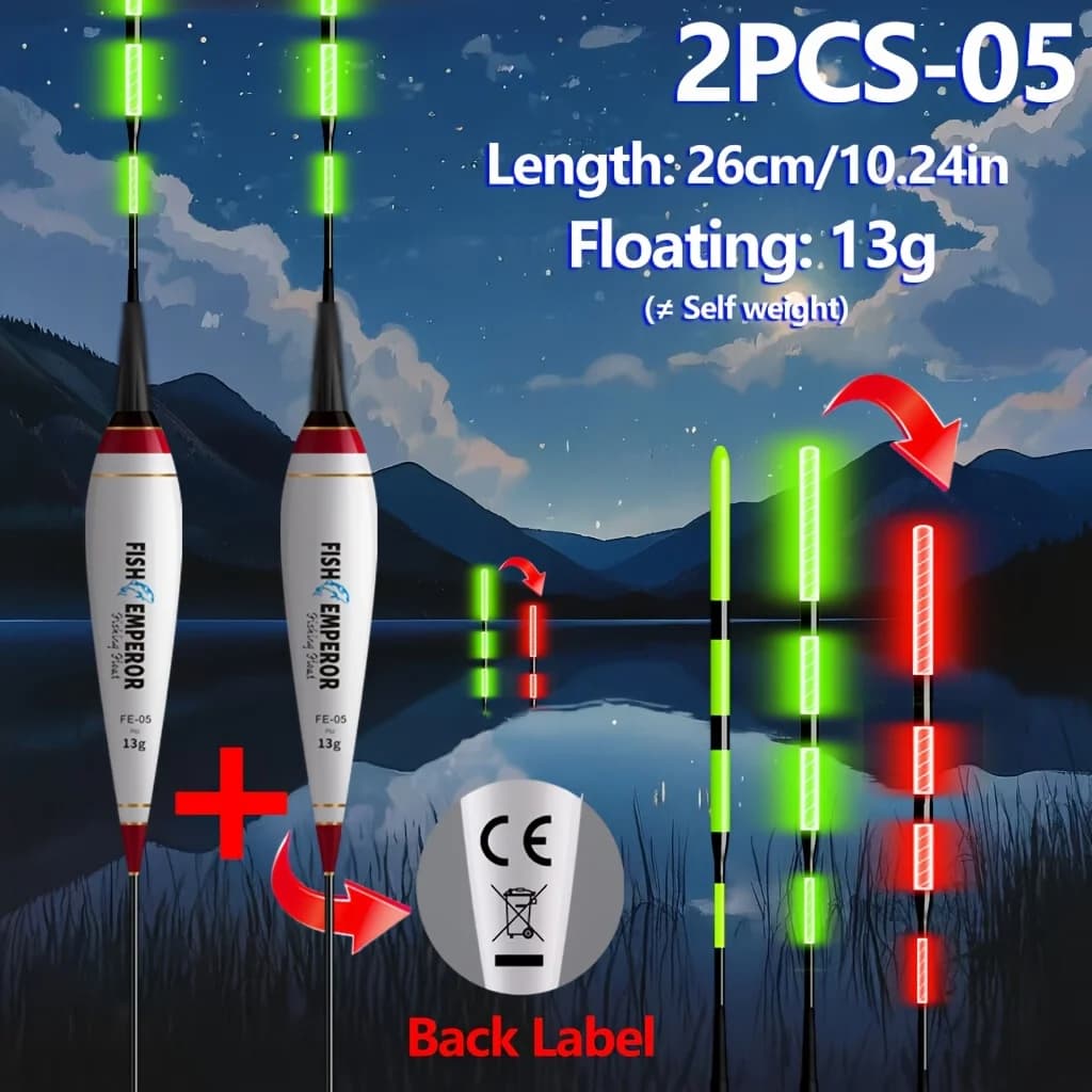 Float lumineux électronique intelligent 2 pièces couleur changeante pour pêche de la carpe et pêche en mer
