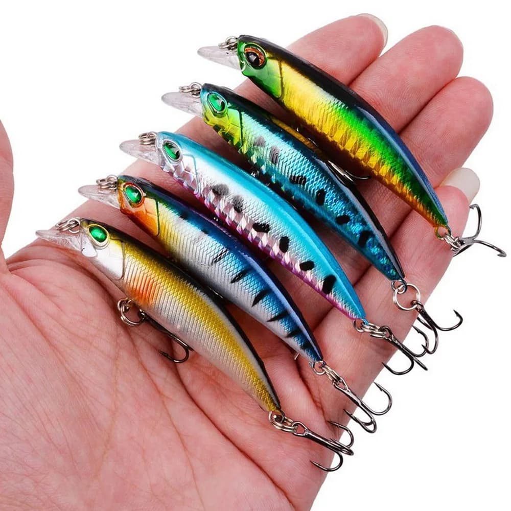 Kit 5 leurres minnow coulants pour truite et bar - Appâts artificiels crankbait et jerkbait flottants