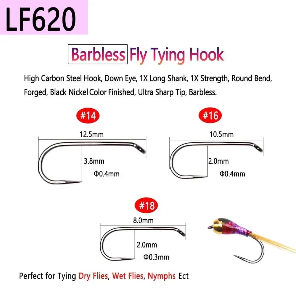 Hameçons de mouche Bimoo 100 pièces 1#-22# barbelés et sans barbes pour pêche à la mouche sèche