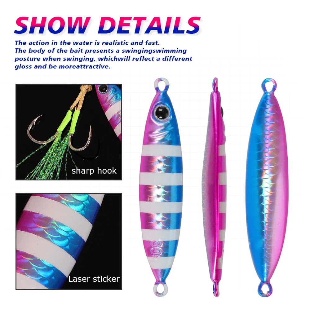 Leurre Jig Luminous TOLU 30-80g couche laser papier - leurre de pêche en mer coulant rapide