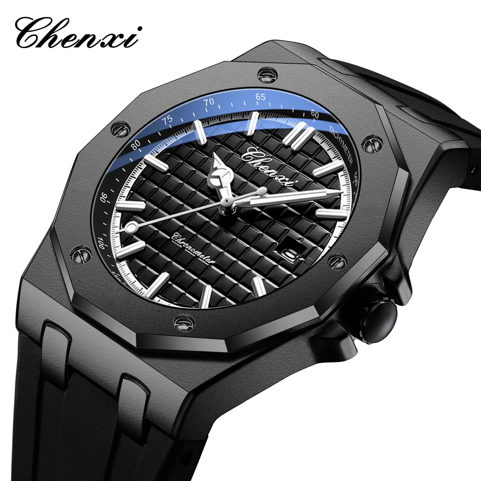 Montre homme CHENXI 8268 luxe étanche avec calendrier et éclairage nocturne - Cadeau élégant texture silicone