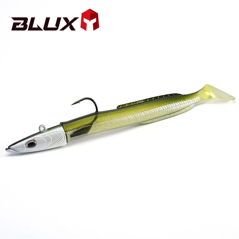 Leurre souple BLUX Happy Sandeel 13cm/27g avec queue palette pour vibrations marines