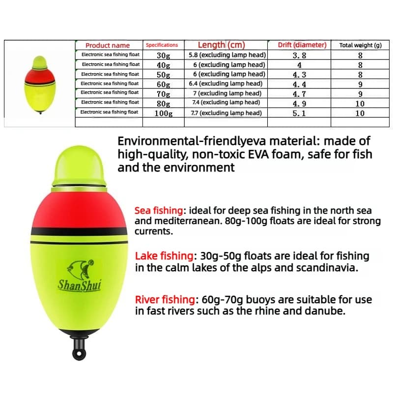 Flotteur lumineux EVA 30g-100g pour pêche de nuit carpe mer et roche avec mousse plastique durable