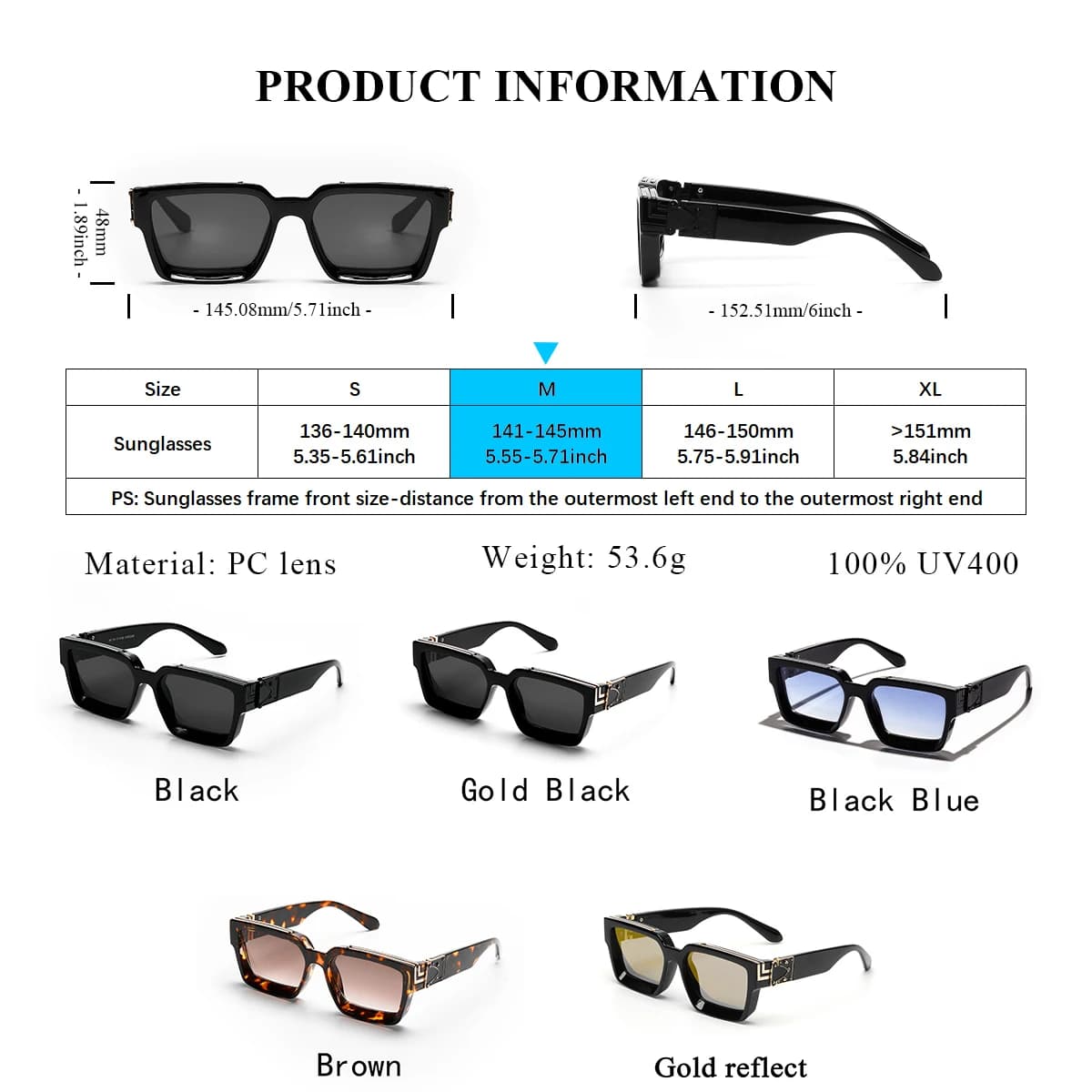 Lunettes Ruiao millionnaire noir luxe 2026 - Monture carrée UV400 pêche et loisirs