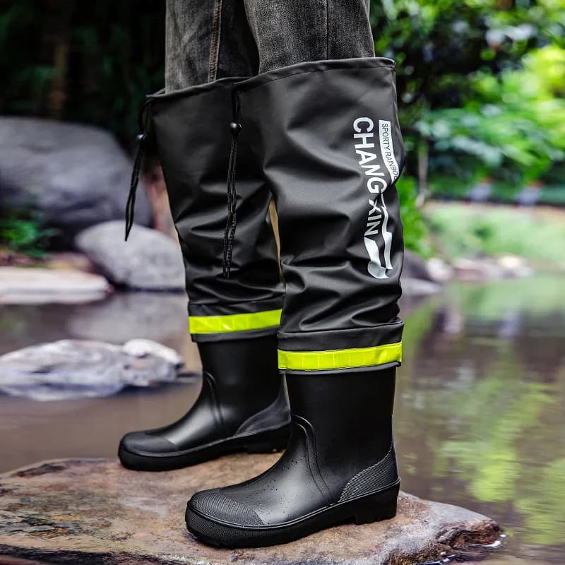 Bottes de pluie homme hautes imperméables anti-dérapantes couple pêche extérieur - Chaussures pêche homme