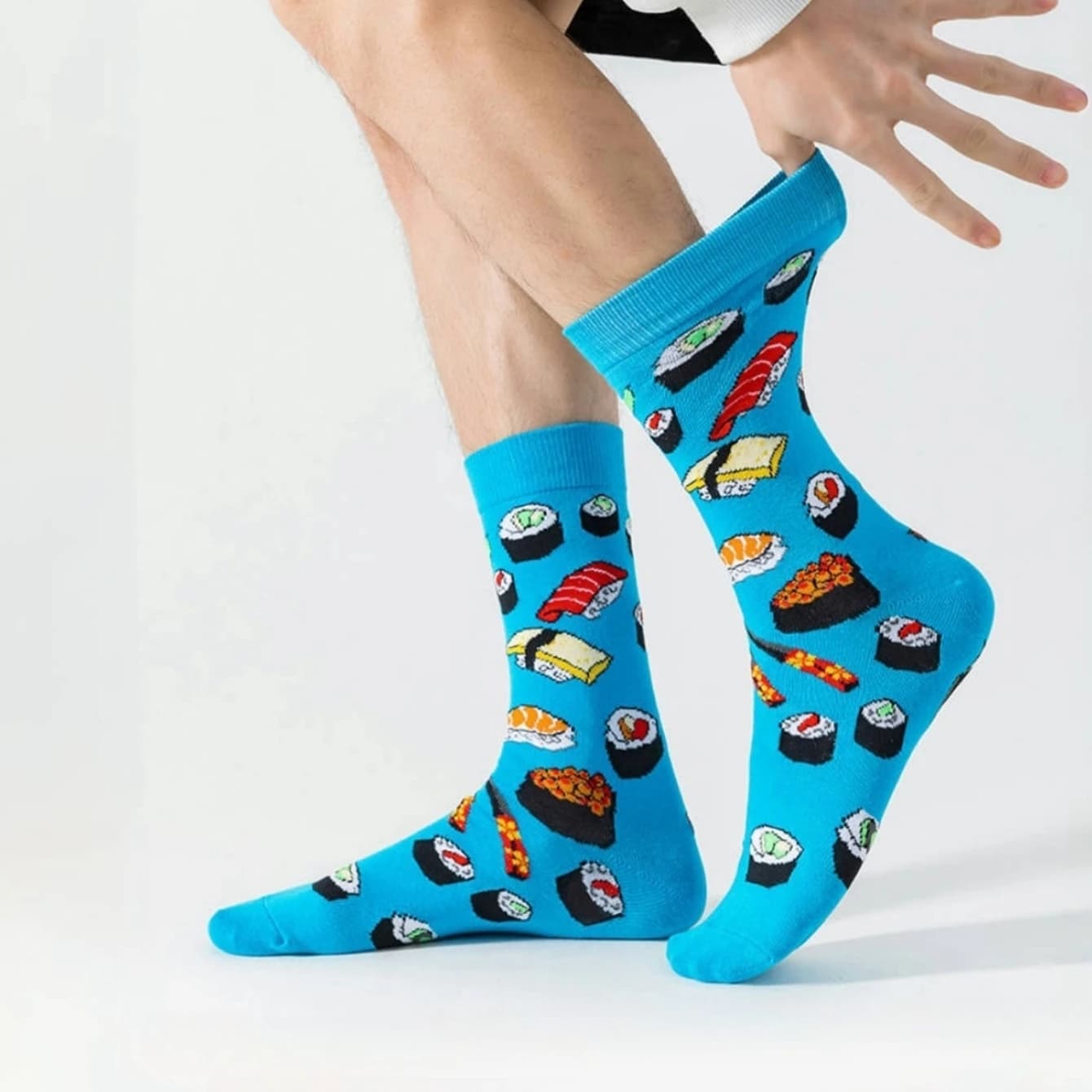 Chaussettes crew sushi japonais - 1 paire bleue respirante - Originales et confortables