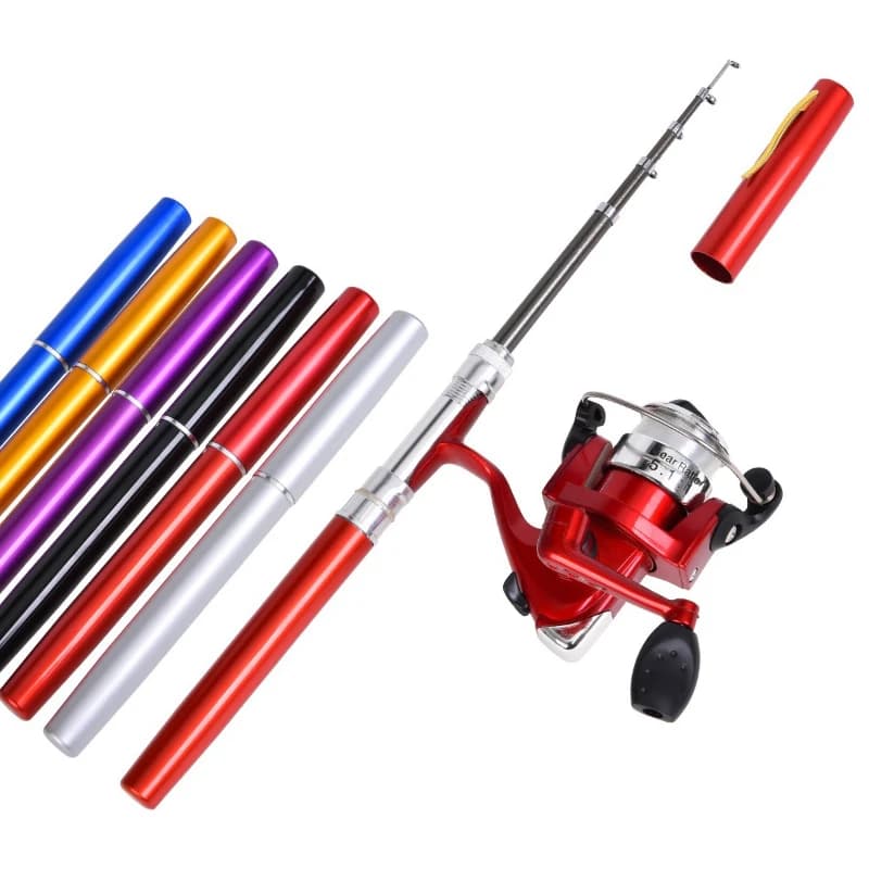 Canne pêche télescopique mini portable 20cm poche stylo avec moulinet pliable voyage
