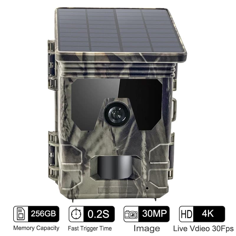 Caméra de chasse solaire 4G 2K 30MP - Détection 120° et enregistrement wildlife avec vision nocturne