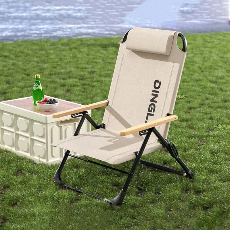 Chaise pliante outdoor portable inclinable avec coussins amovibles dossier haut pour pêche camping