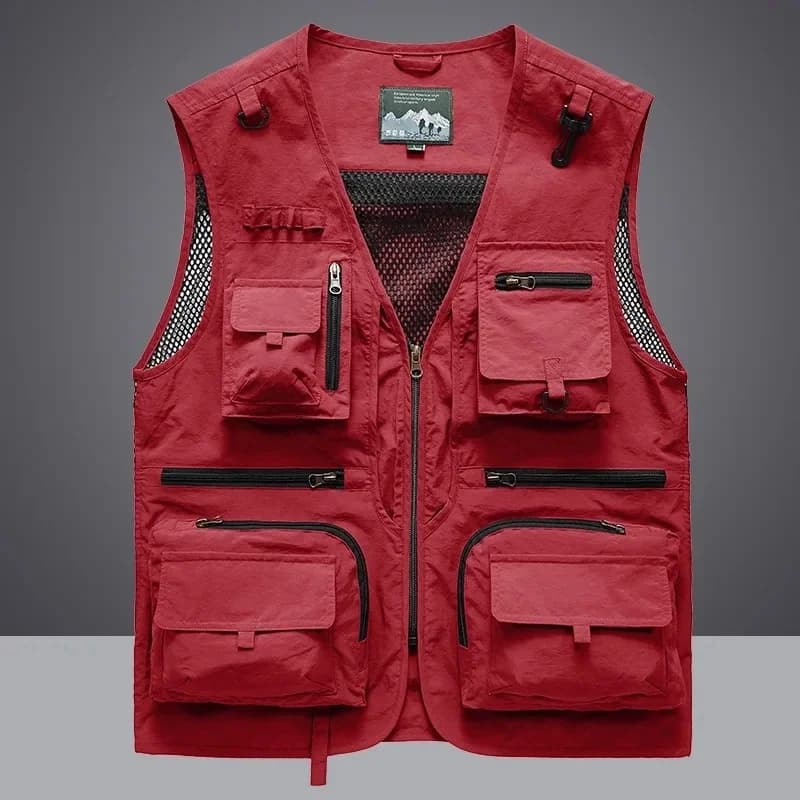 Veste de pêche tactique été homme 14 poches sans manches mesh cargo 6XL pour randonnée