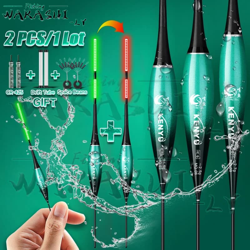 Set de 2 flotteurs électroniques LED haute sensibilité vert et rouge pour la pêche de nuit 2024