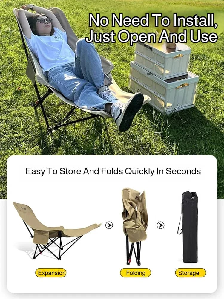 Chaise extérieure pliante avec rangement et support jambes - Siège inclinable camping plage pause déjeuner