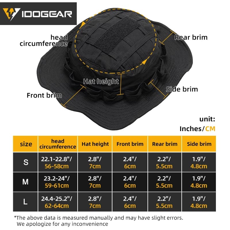 Casquette boonie tactique IDOGEAR 3623 pour pêche et chasse - Large bord ajustable et respirant