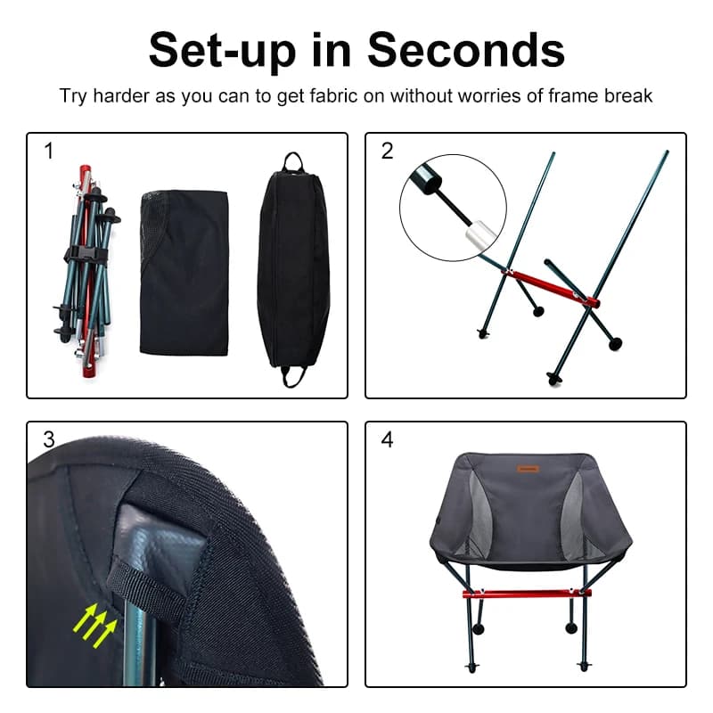 Chaise de pêche pliante PACOONE Oxford - Siège allongé ultra-léger pour camping