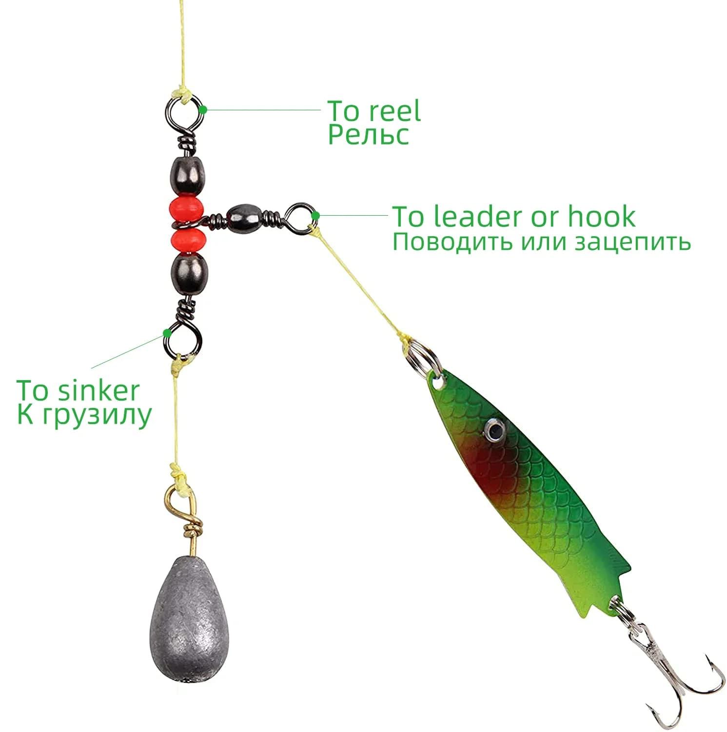 Barrel swivel 3 voies avec perles et mousqueton DNDYUJU, 20 pièces pour ligne leurre et hameçon de pêche