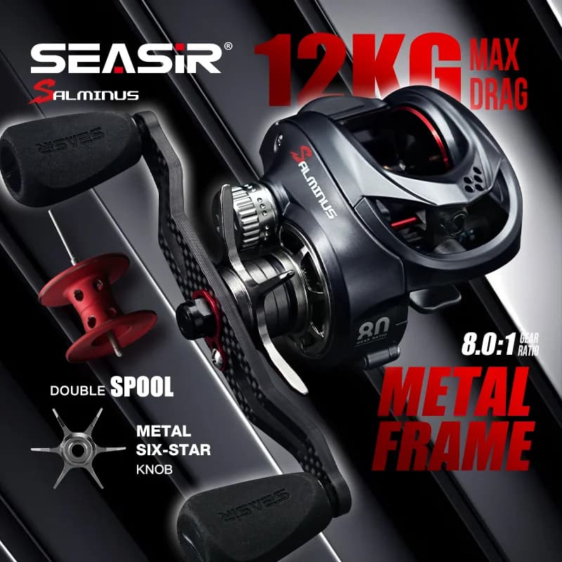 Moulinet Baitcasting SEASIR Salminus Carbone+Aluminium Drag 12Kg Ratio 8.0:1 11+1BB pour Gros Poissons