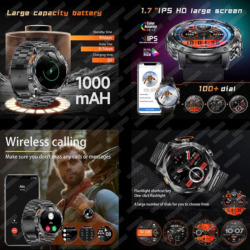 Montre militaire T-Rex 3 Ultra étanche IP68 avec lampe torche et suivi sportif pour hommes