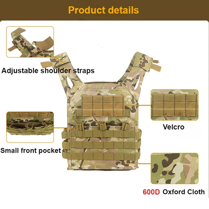 Gilet tactique nylon avec système MOLLE - Armure de corps pour pêche extrême et chasse outdoor