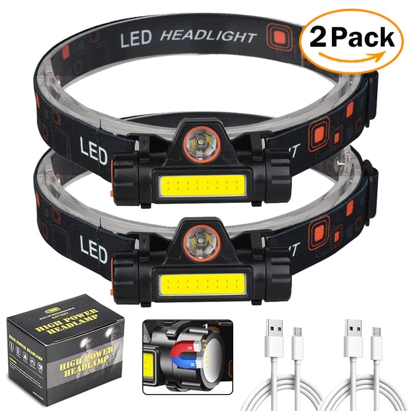 Pack lampe frontale COB LED magnétique étanche super lumineuse pour pêche professionnelle