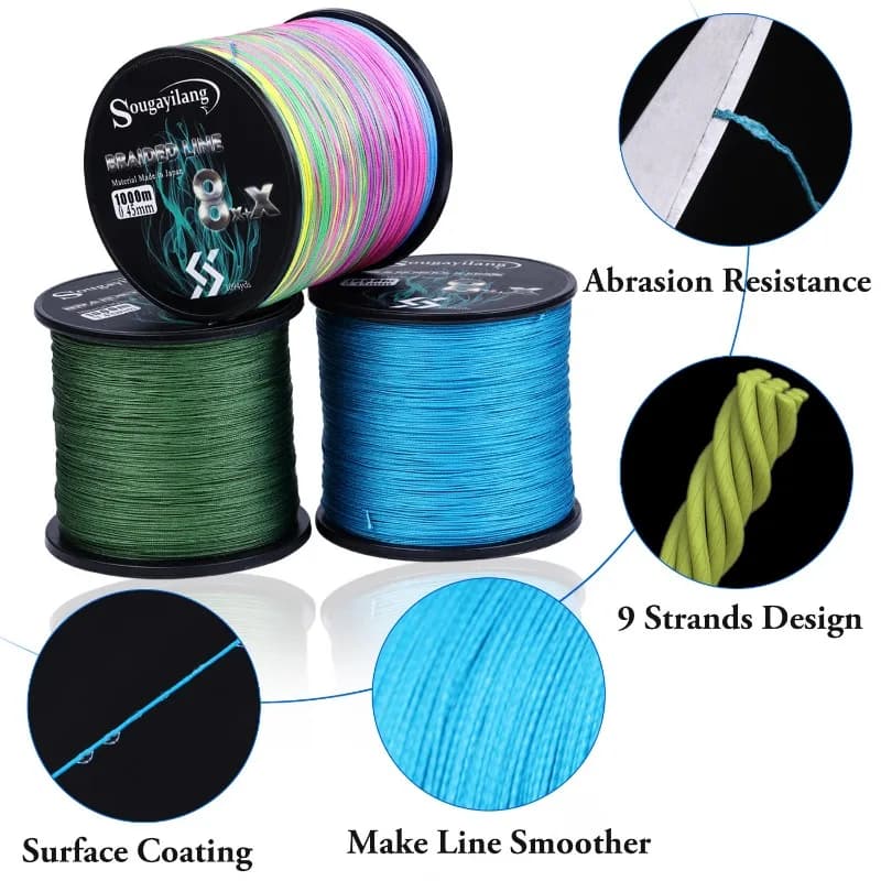 Ligne de pêche multifilament Sougayilang 9 brins PE 300m pour carpe et carnassiers