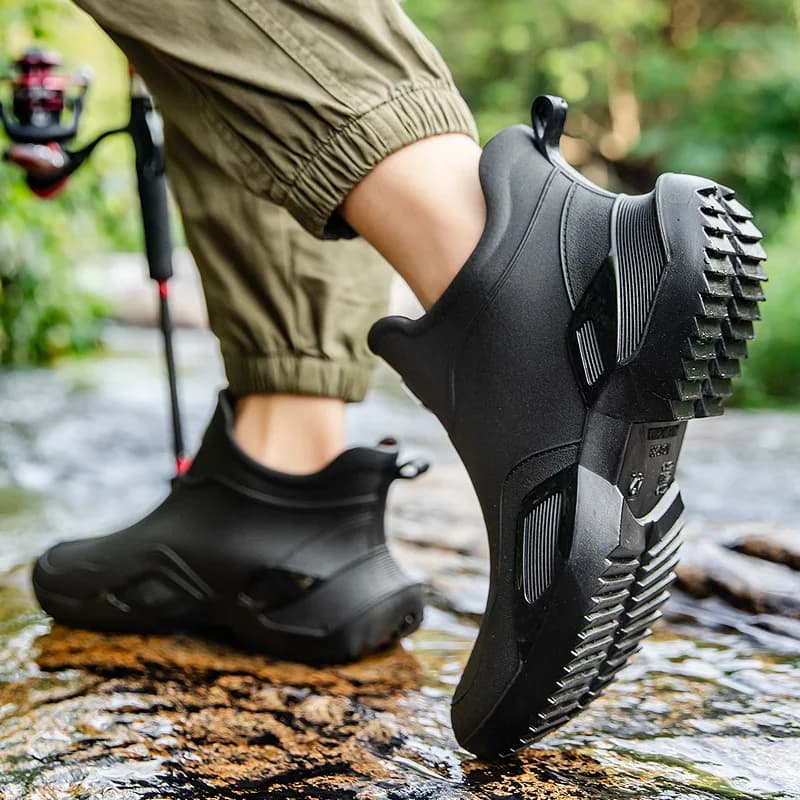 Bottes caoutchouc noires courtes homme antidérapantes résistantes pour pêche équitation extérieur