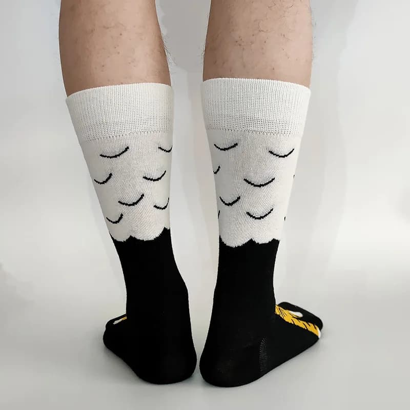 Chaussettes drôles homme pattes de poule jaunes 3D couple école freak longues