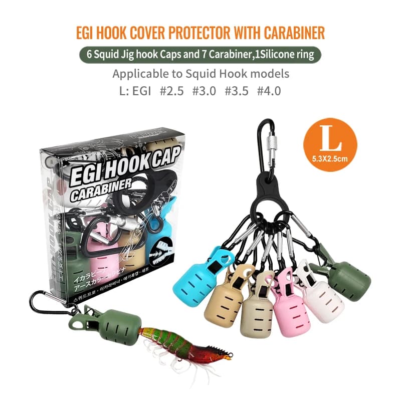 Kit de 6 protections pour leurres calmar Egi, hameçons poulpe avec mousqueton et capuchon appât pêche