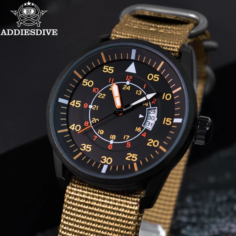 Montre analogique homme ADDIESDIVE étanche 50m grand cadran lumineux sport quartz bracelet nylon