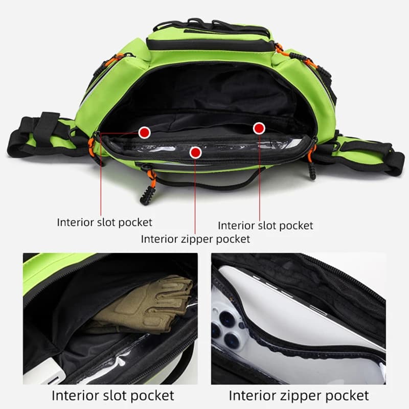 Sac banane pêche multi-poches grand format pour leurres et accessoires de pêche sportive extérieure
