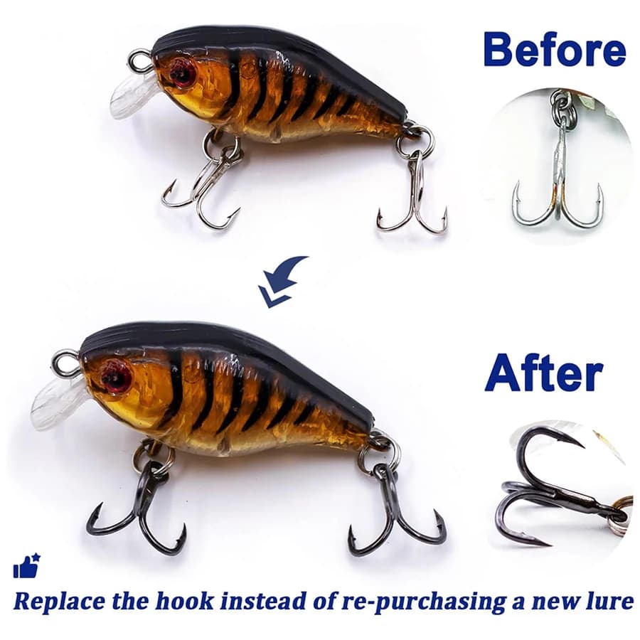 Hameçons triples pêche gros poissons 10 pièces tailles 8# à 3/0 pour leurres durs carnassiers