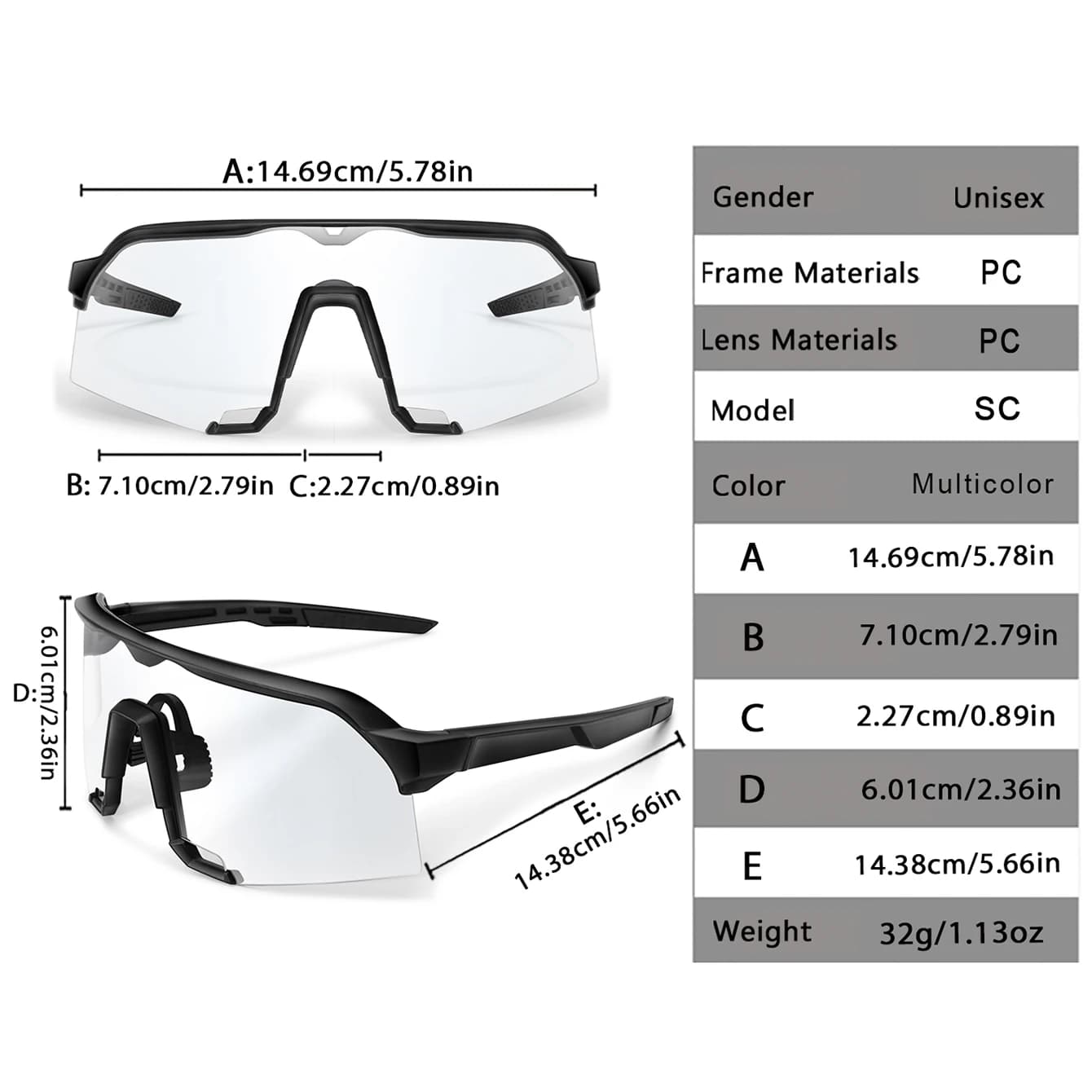Lunettes photochromiques pour pêche et vélo - Hommes et femmes - Protection vent et UV400