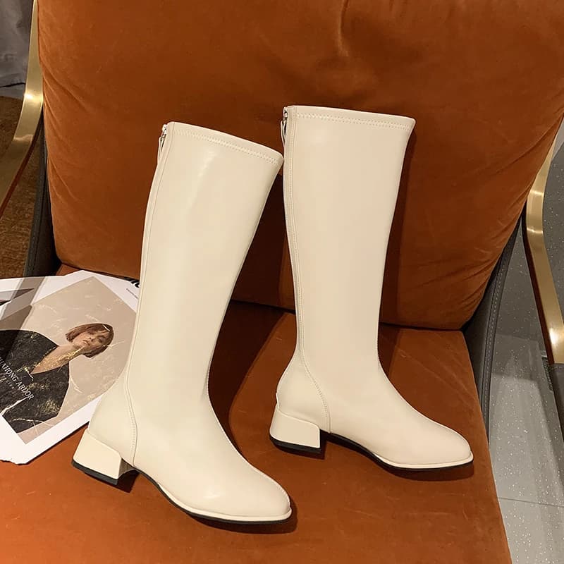 Bottes longues noires talons hauts cuir souple - Bottes genou pêche printemps automne chaud