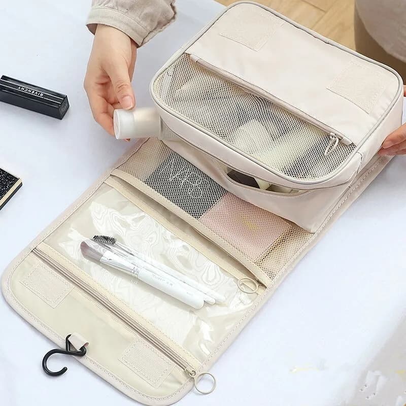 Trousse de toilette étanche avec crochet pour voyage organisation produits beauté salle de bain