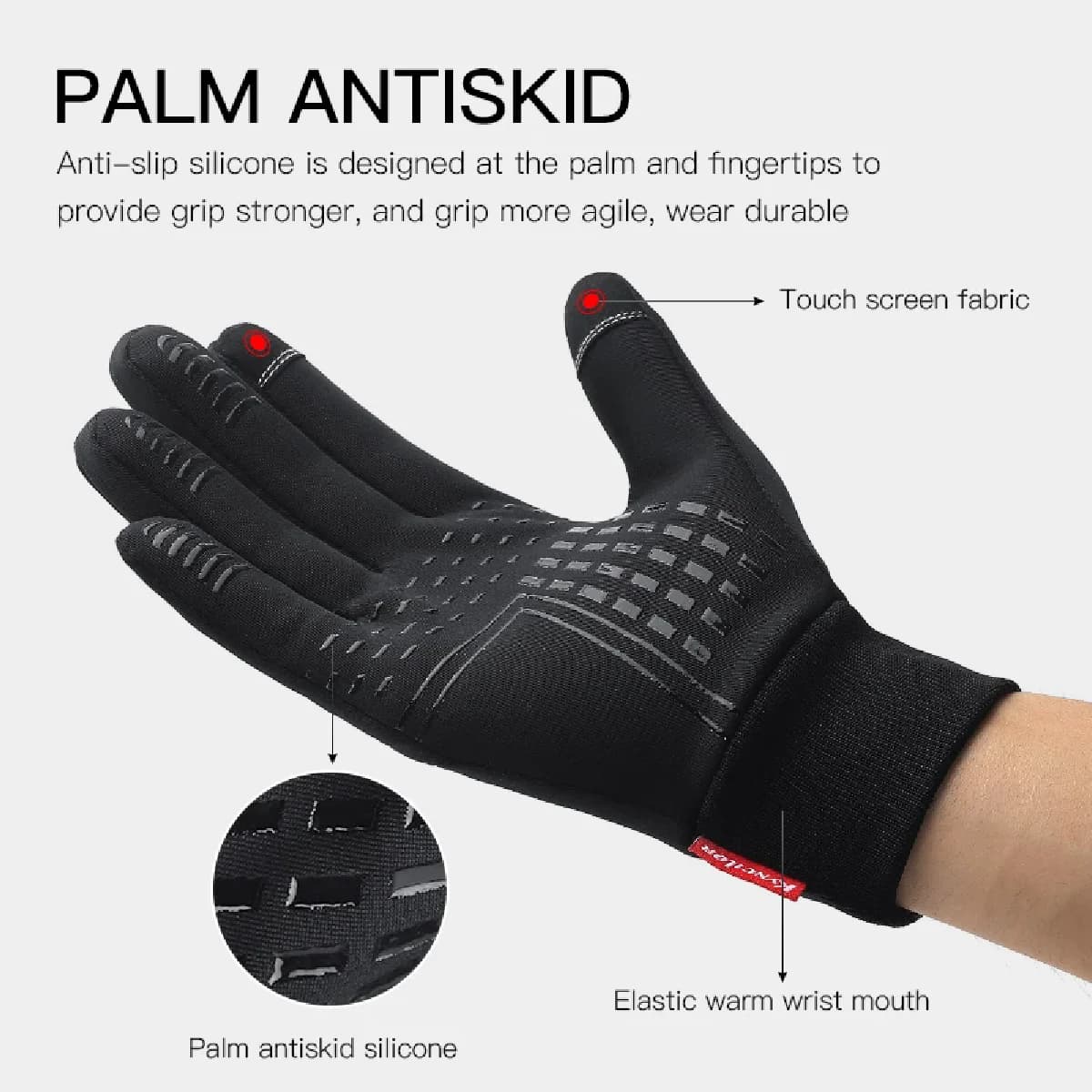 Gants running vélo imperméables coupe-vent - Chauffants avec bout des doigts écran tactile