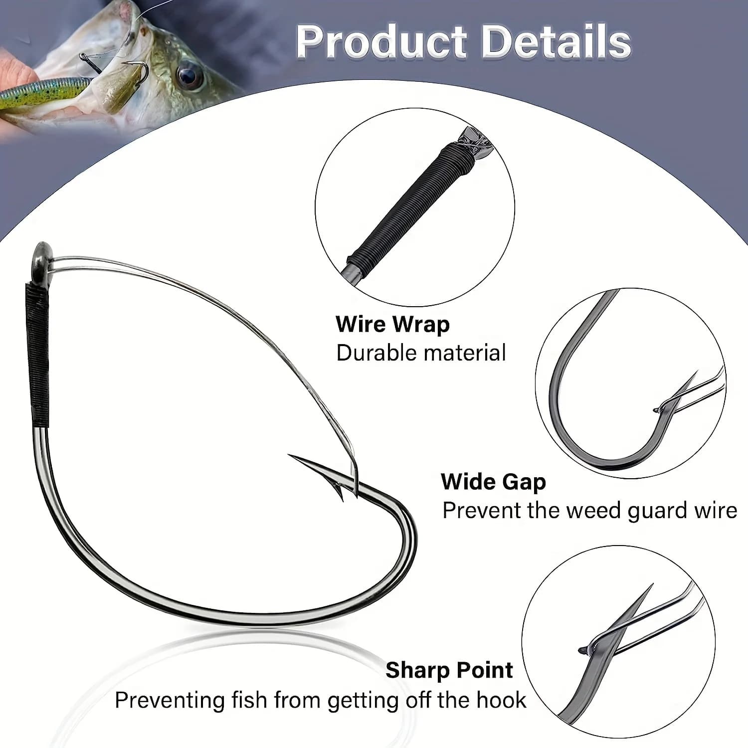 20 hameçons weedless YOTO pour montage wacky worm - Hameçons larges sans accrocs pour leurres souples