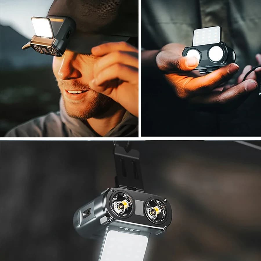 Lampe frontale hibou rotative rechargeable Type-C pêche chasse vélo lumière avant LED portable